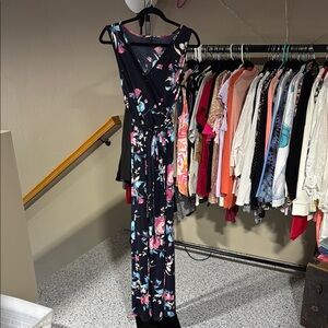 Elegant Blue and Pink Floral Maxi Dress